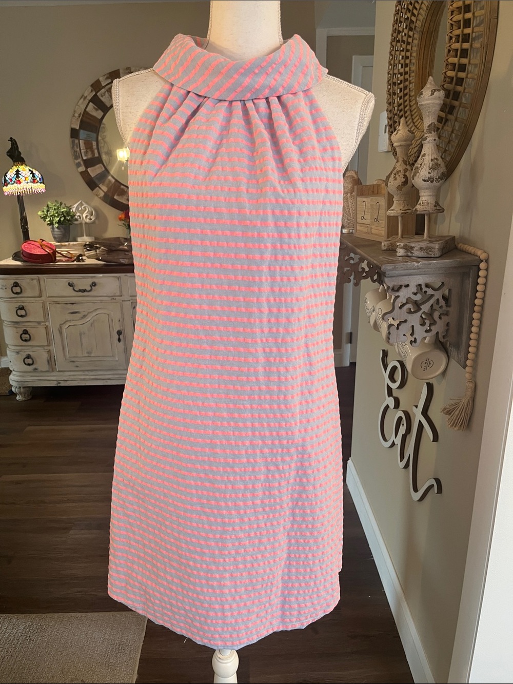 Sail to Sable Shift Dress in Pink and Blue Stripes